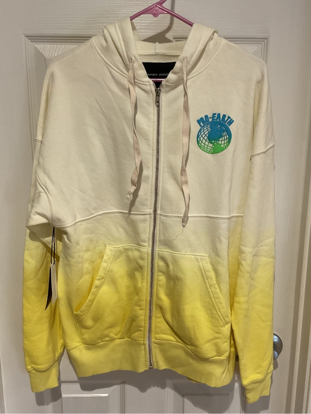Spirit jersey unisex hoodie full zip sweatshirt yellow earth day small nwt